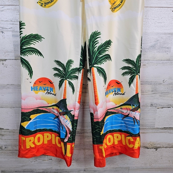 Joie Tropical Satin Wide Leg Pants S Sea Inspired Statement Maximalism Beachy - Picture 12 of 16